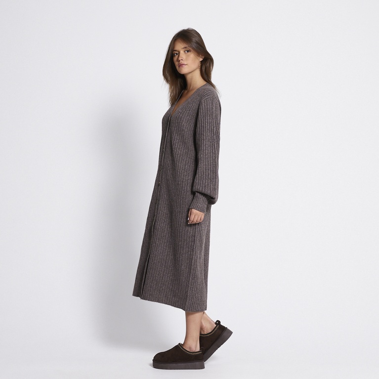 Ribbed knit cardigan dress "Lindsey" Brown melange